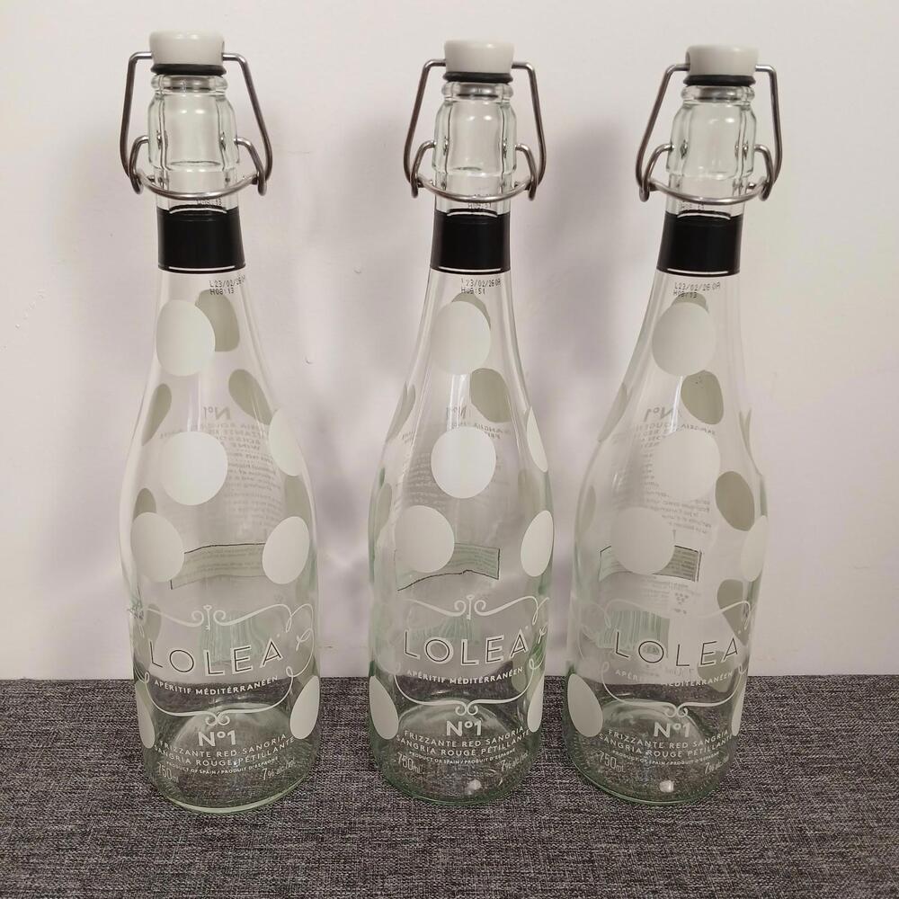 Set Of 3 Lolea No1 Swing Top Glass Bottles White Polka Dot 12.5" Decor